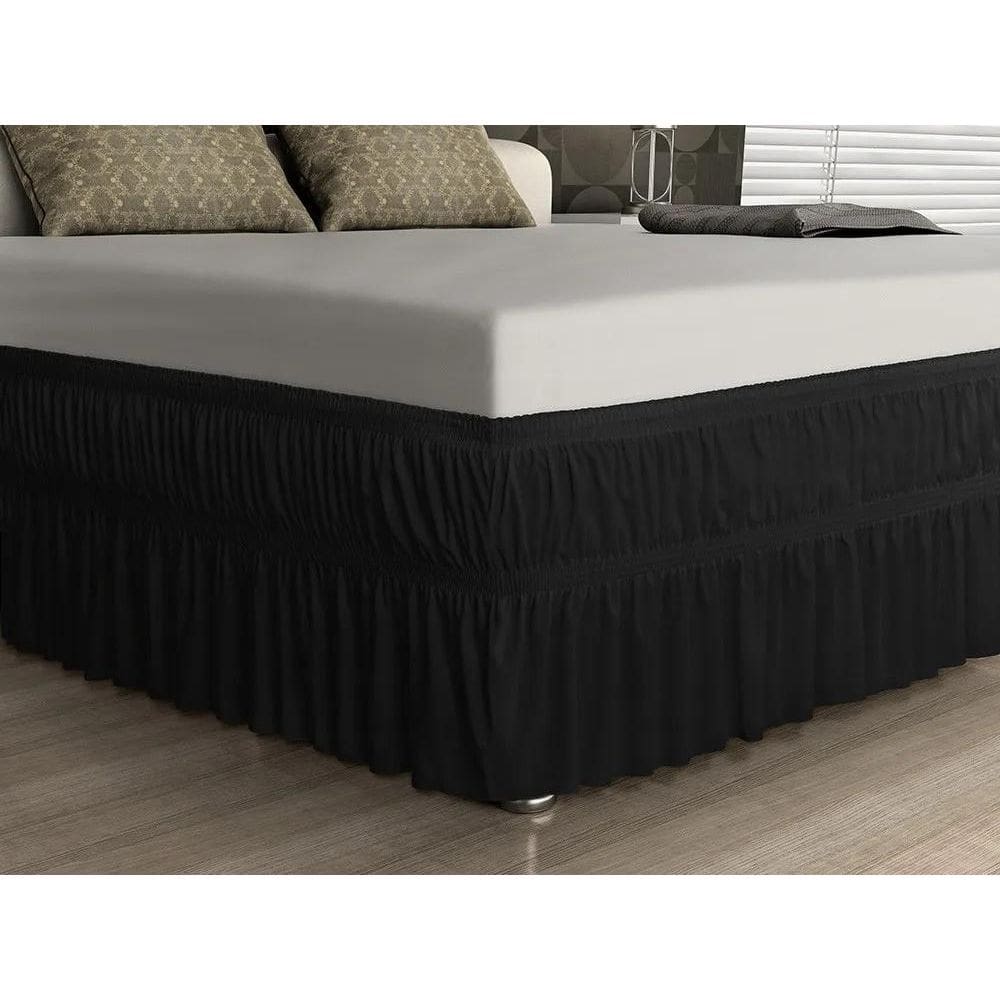 Saia Para Cama Box Solteiro Preto Elástico Duplo