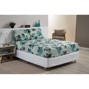 Jogo De Lençol Estampado Para Cama Box King Flores Verdes