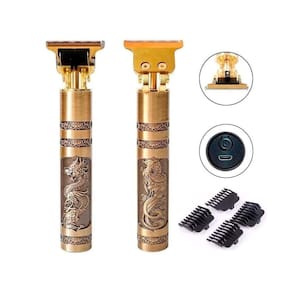 Maquina Cabelo Dragao Dourada Recarregável, 4 Pentes 1200mA