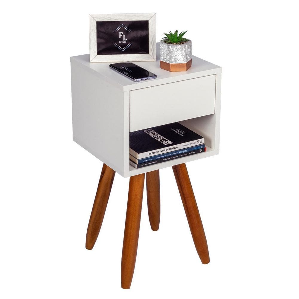 Mesa Cabeceira Retro 30Cm Pé Palito Castanho Envio Montada