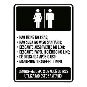 Kit 5 Placas Banheiro Regras De Uso 36X46