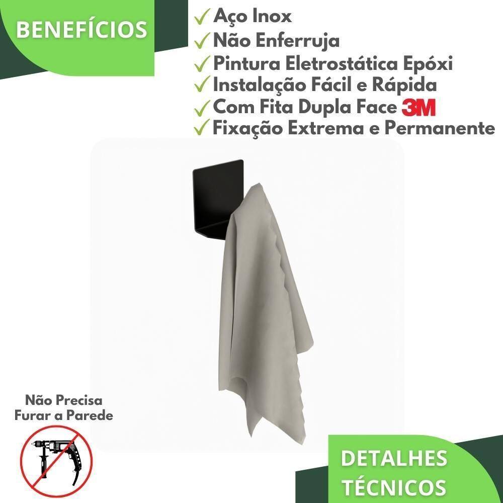 Gancho Adesivo 3M De Parede Preto Cabide Autocolante Df