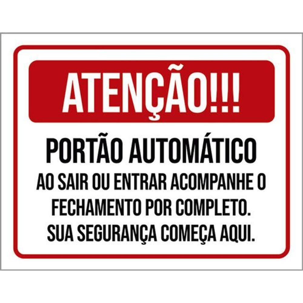 Kit 5 Placas Portão Automático Segurança 36X46