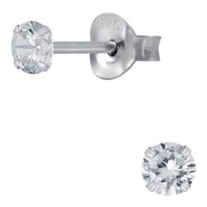 Brinco Com Pedra Zirconia Redonda 4Mm Brilho Prata 925