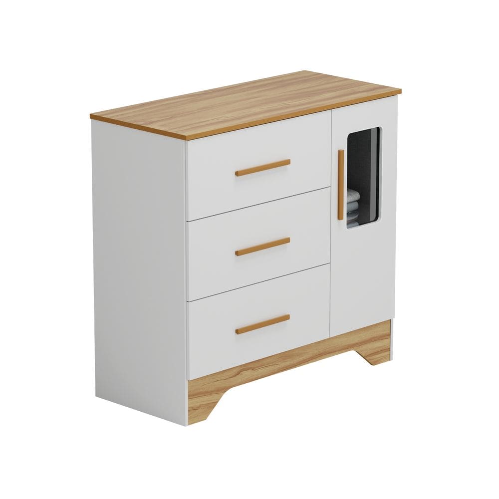 Comoda Moveis Peroba Popy Retro 03 gavetas 01 portas MDF