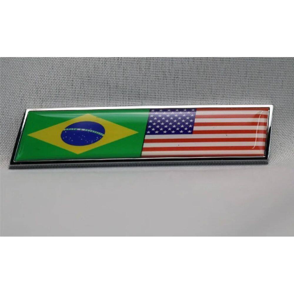Emblema Adesivo Alto Relevo 3D Brasil Eua Usa Cromado