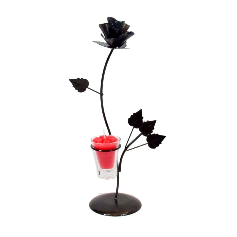 Castiçal botão de Rosa 35 cm Porta Vela Vermelha Velitas