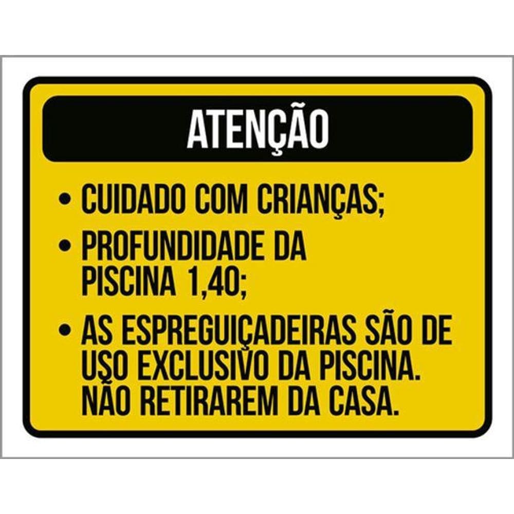 Kit 5 Placas Atenção Cuidado Crianças Espreguiçadeiras 36X46