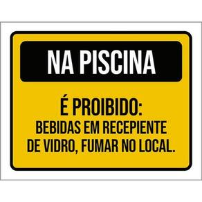 Kit 5 Placas Piscina Proibido Bebidas Recepiente Vidro 36X46