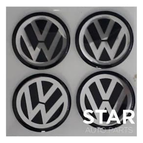 Kit Emblema Resina Adesivo Volkswagen Calota Roda 60Mm Preto