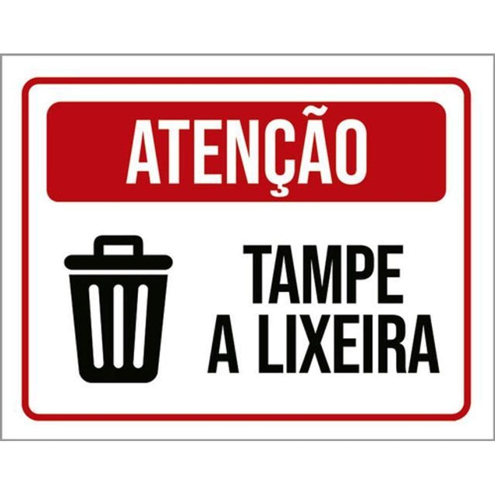 Kit 5 Placas Atenção Tampe A Lixeira Ícone 36X46