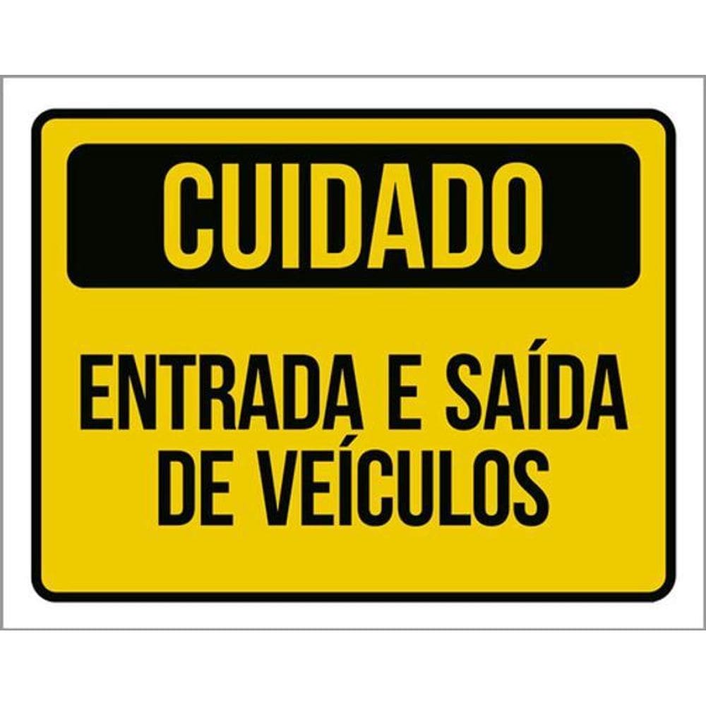 Kit 3 Placas Cuidado Entrada E Saída De Veículos Amarela