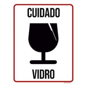 Kit 3 Placas Sinalização - Cuidado Vidro Frágil Ícone
