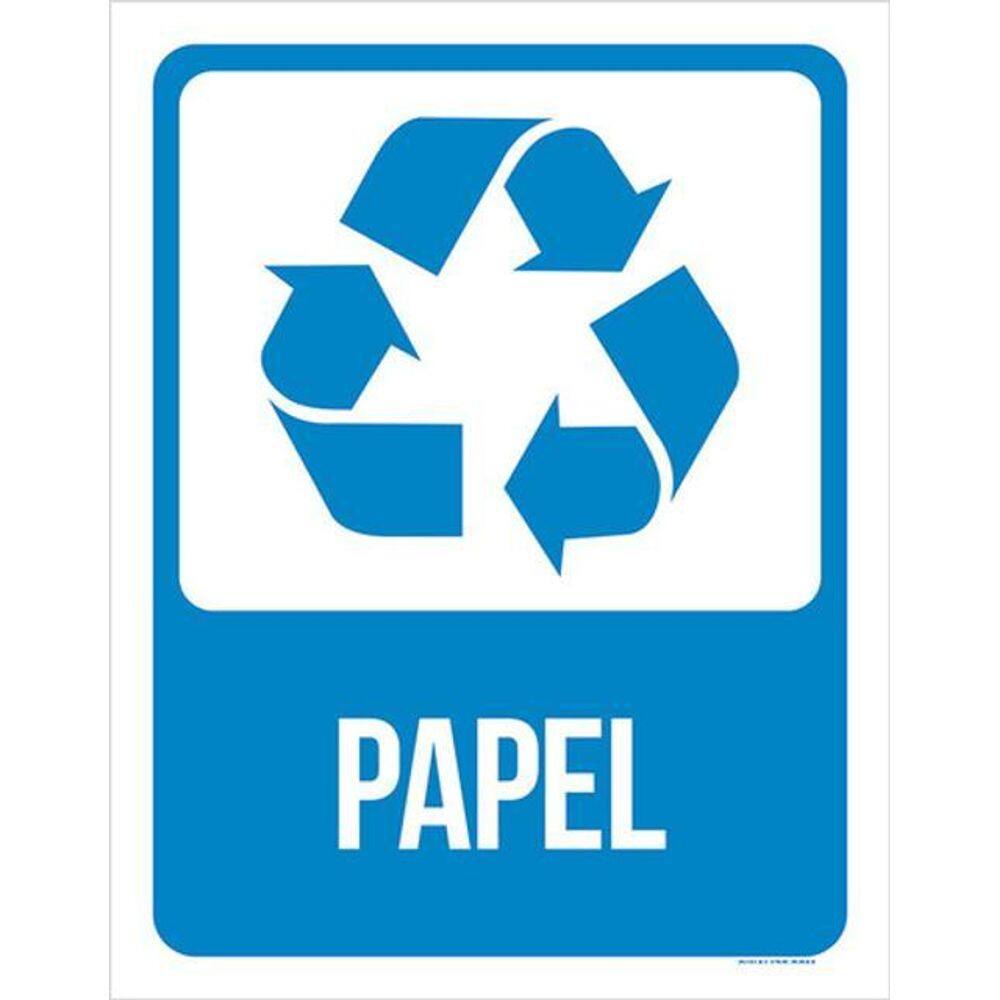 Kit 5 Placas Lixo Azul Papel 36X46