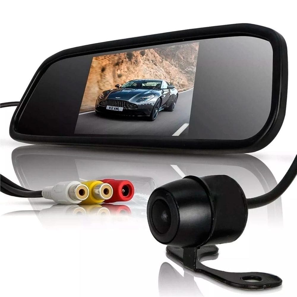 Kit Espelho Retrovisor Lcd + Câmera De Ré Visão Noturna