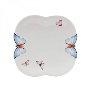 Jogo Pratos Rasos Porcelana Branca 6 Pç 24Cm Borboletas