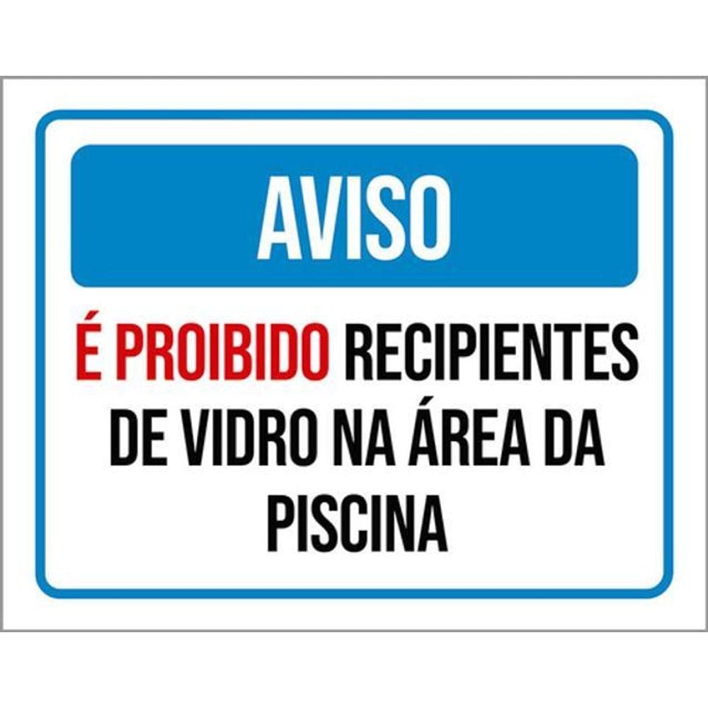 Kit 5 Placas Aviso Proibido Recipientes Vidro Piscina Azul