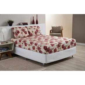 Lençol Com Fronhas Ponto Palito Casal Cama Box 3 Peças Rosas