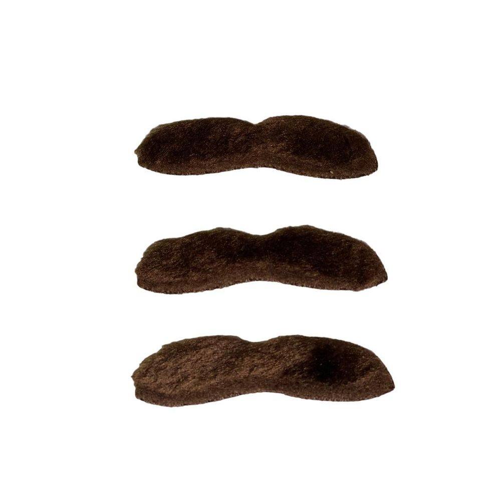 Kit 3 Un Bigode Falso Adesivo Castanho De Pelucia Fantasia