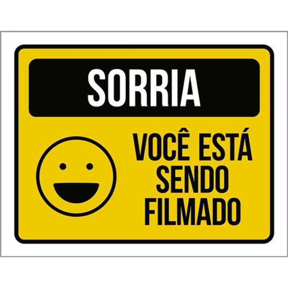 Kit 3 Placas Sorria Você Está Sendo Filmado Amarela Sorriso