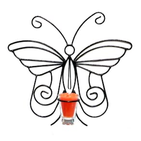 Arandela Borboleta Fina 30 cm Porta Vela Laranja Castiçal