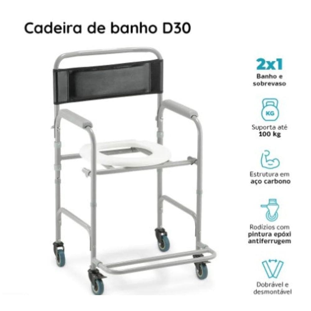 Cadeira De Banho Dobrável Higiênica Com Rodas D30 Dellamed