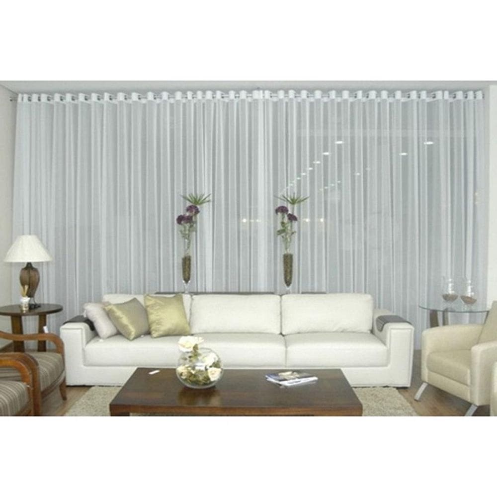 Cortina Voil Branca Quarto 6,00X2,80 Ilhós Cromado Branco