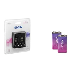 Carregador Usb De Pilhas Elgin Com 2 Baterias 9 Volts