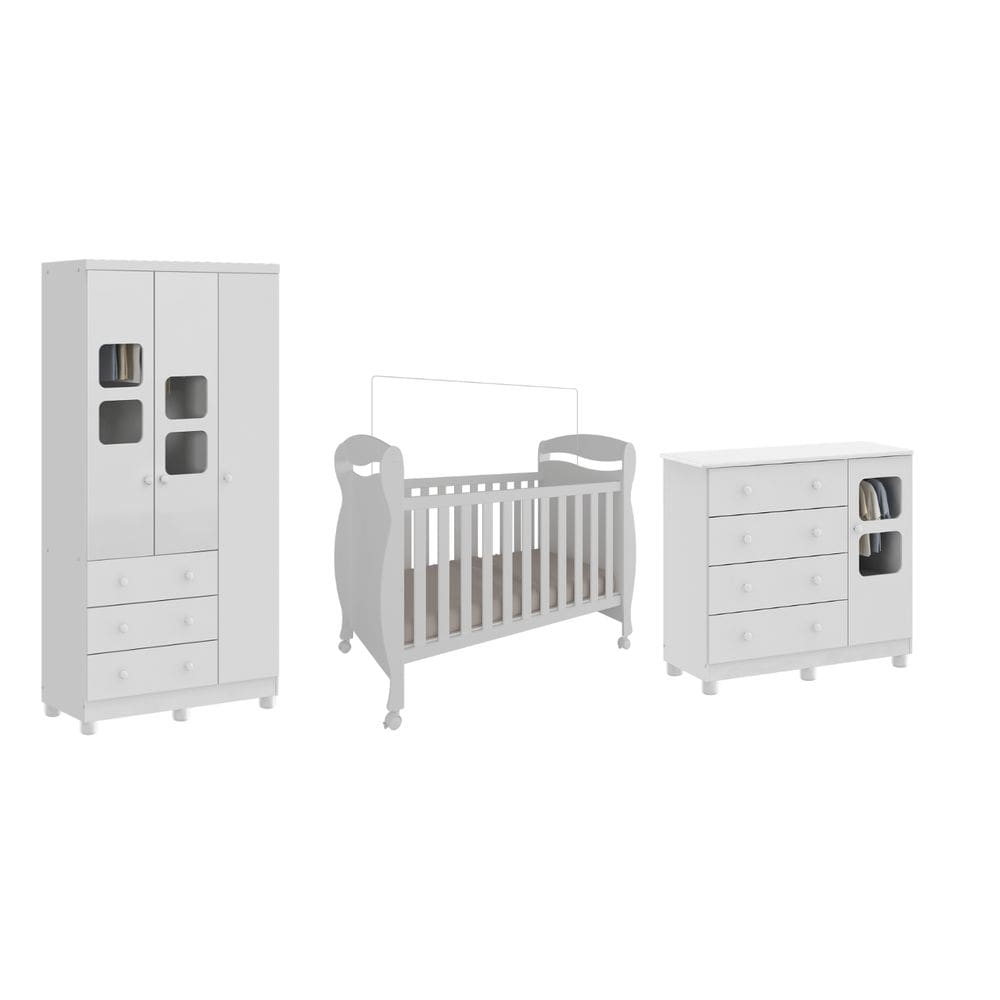 Quarto Completo Bebe Moveis Peroba Junior Uli 03 portas MDF