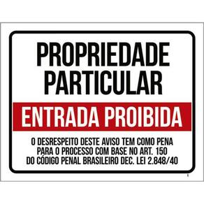 Kit 5 Placa Propriedaparticular Entrada Proibida Lei36X46