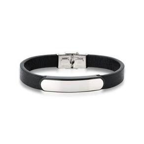 Pulseira Masculina Em Courino Preto Com Placa Lisa Em Aço