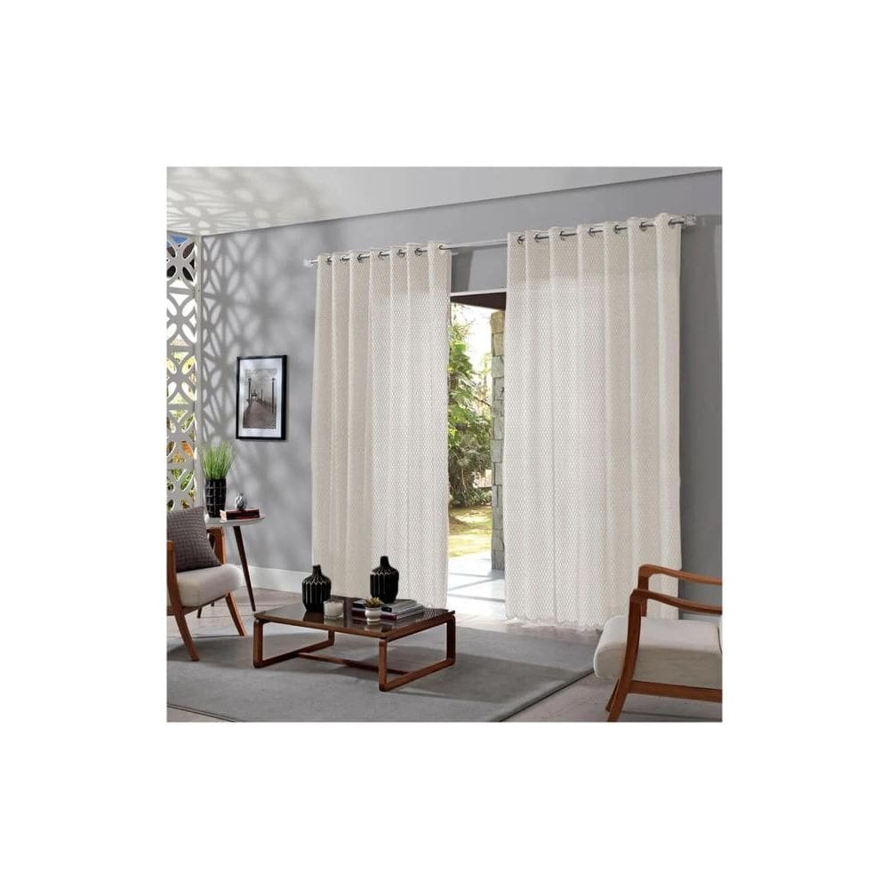 Cortina Bella Janela 360x250 cm Duplex Vintage Geométrico Marfim