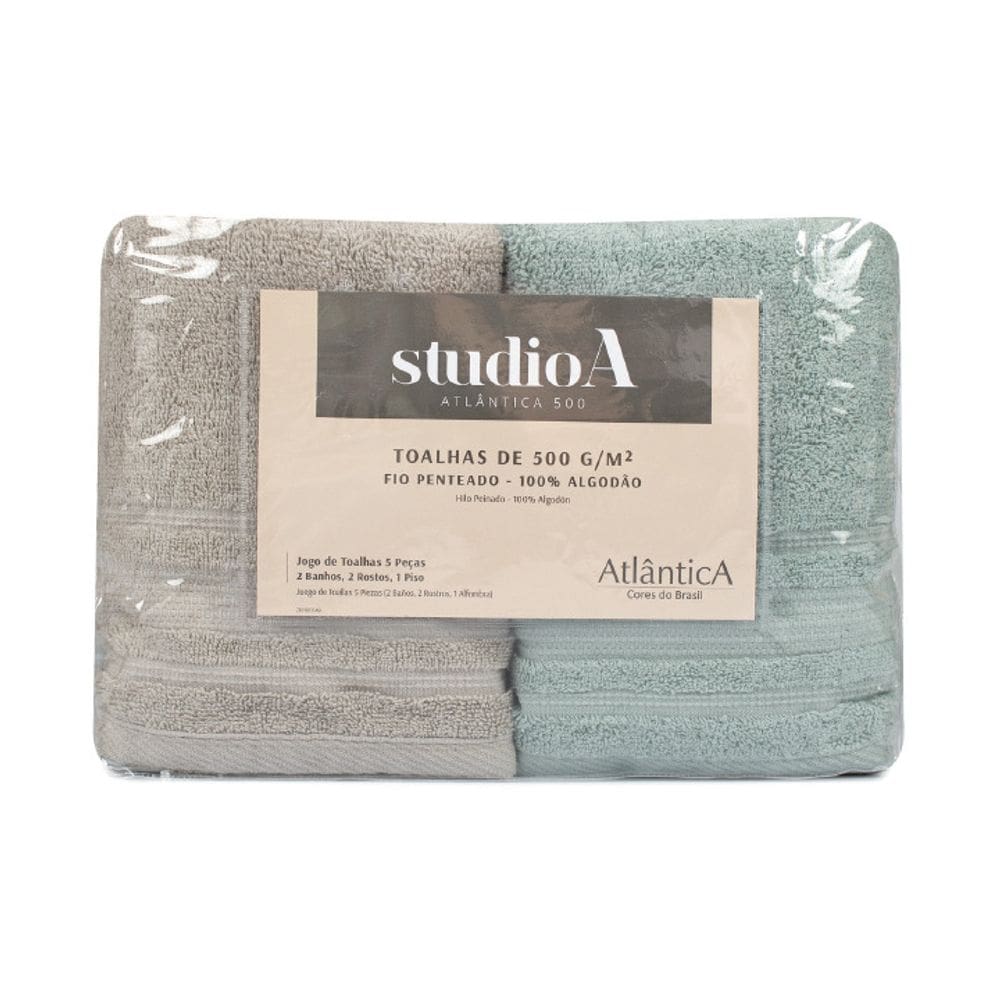 Jogo Toalhas Para Banho 5Pçs Verde/Cinza Atlântica Fio Pente