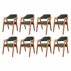 Kit 8 Cadeiras de Madeira Maciça, Estofada e Braço com Corda Náutica Bélgica Living Outdoor Espresso Imbuia/Verde