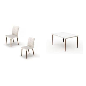 Mesa 4 lugares com pés em Madeira Maciça Abbey e 4 Cadeiras Abbey Off-White/Natural