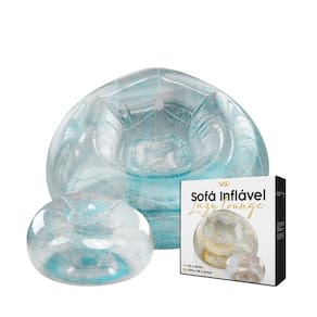 Poltrona Inflável Lazy Lounge Glitter com Puff Vg Plus Azul