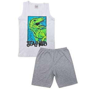 Pijama Regata Conjunto Menino Verão Dinossauro Infantil