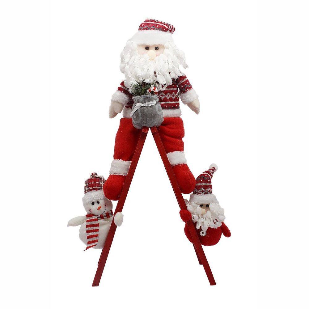 Escada De Natal Decorativa Em Poliéster Com Boneco 65cm Papai Noel