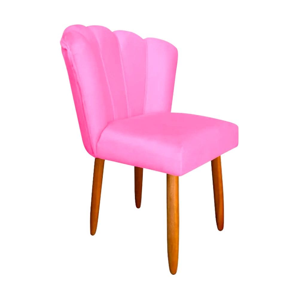 Cadeira Estofada Petala Pes Palito Veludo Rose