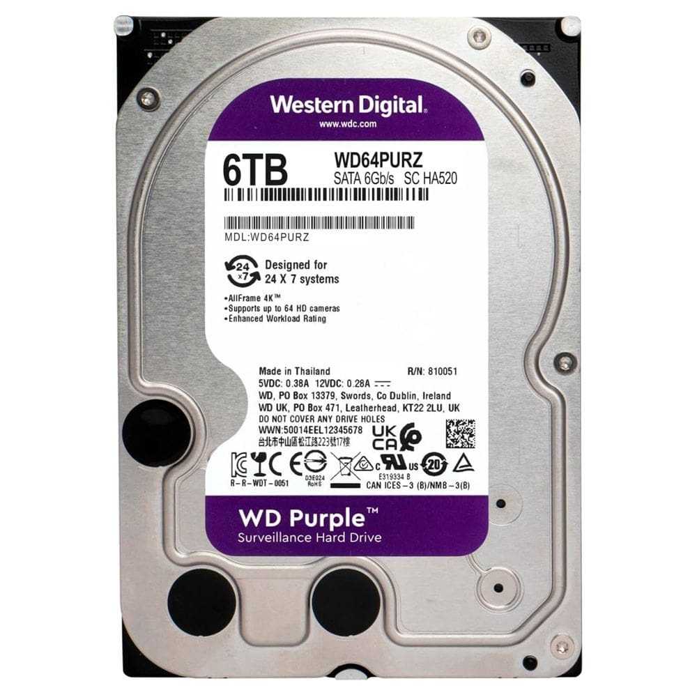 HD Para DVR 6TB, SATA3, 5400RPM, 265MB - Western Digital (WD64PURZ)