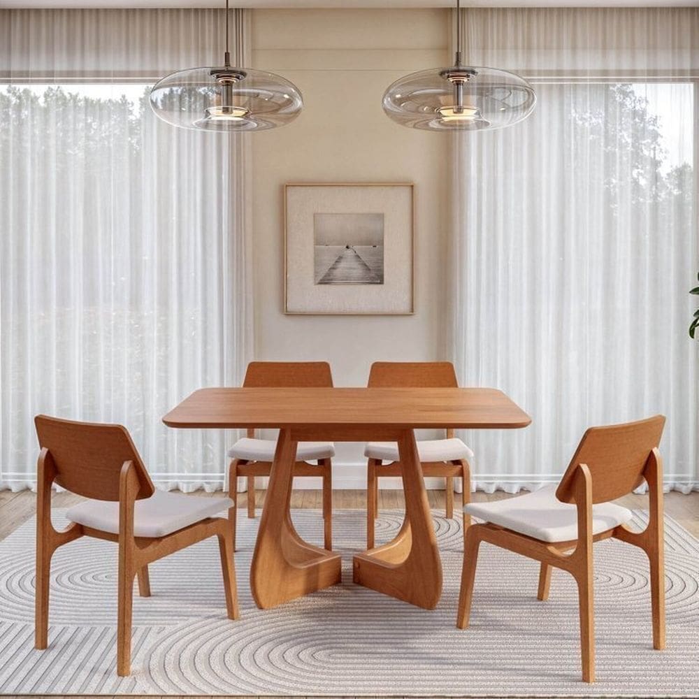 Kit Mesa de Jantar Paineira 140 cm e 4 Cadeiras Jandaia CabeCasa MadeiraMadeira Amendoa