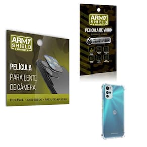 Kit Película De Câmera E Tela Moto G22 + Capinha Anti Shock