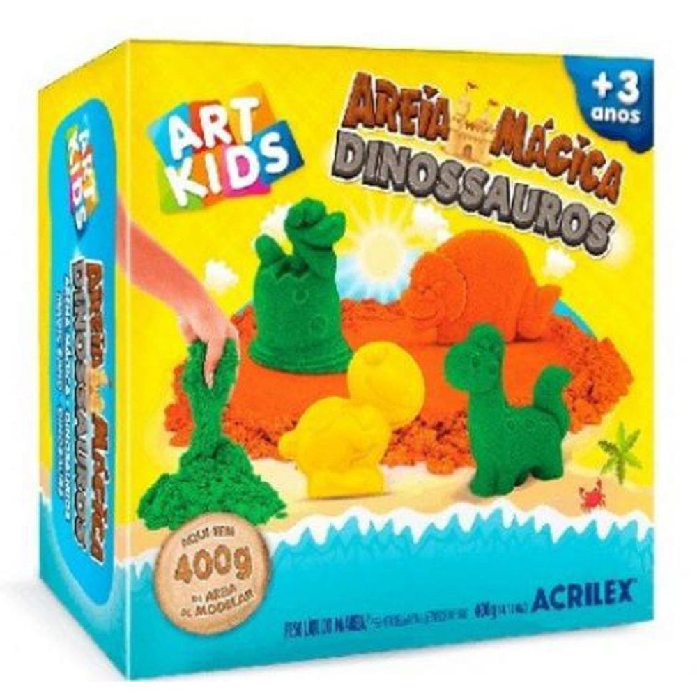 Kit Areia Mágica Dinossauros - Acrilex - 2 Potes + 10 Moldes