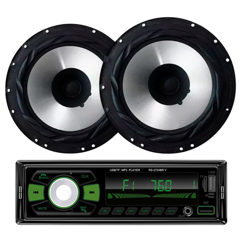 Rádio Roadstar RS2724 24v BT/2 USB/SD/FM/Auxiliar + 2 Alto Falantes 6 Bomber 100w