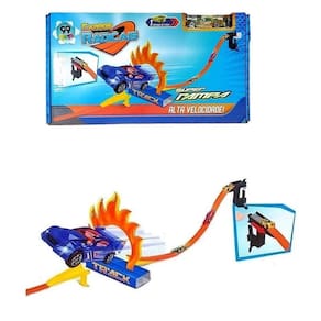 Pista Com Rampa Lançador De Carrinho - Azul