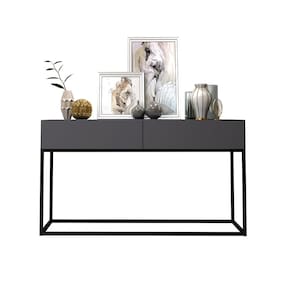 Aparador Sala Star / Jantar Eros Decoração Sofisticada Cinza Base Preta
