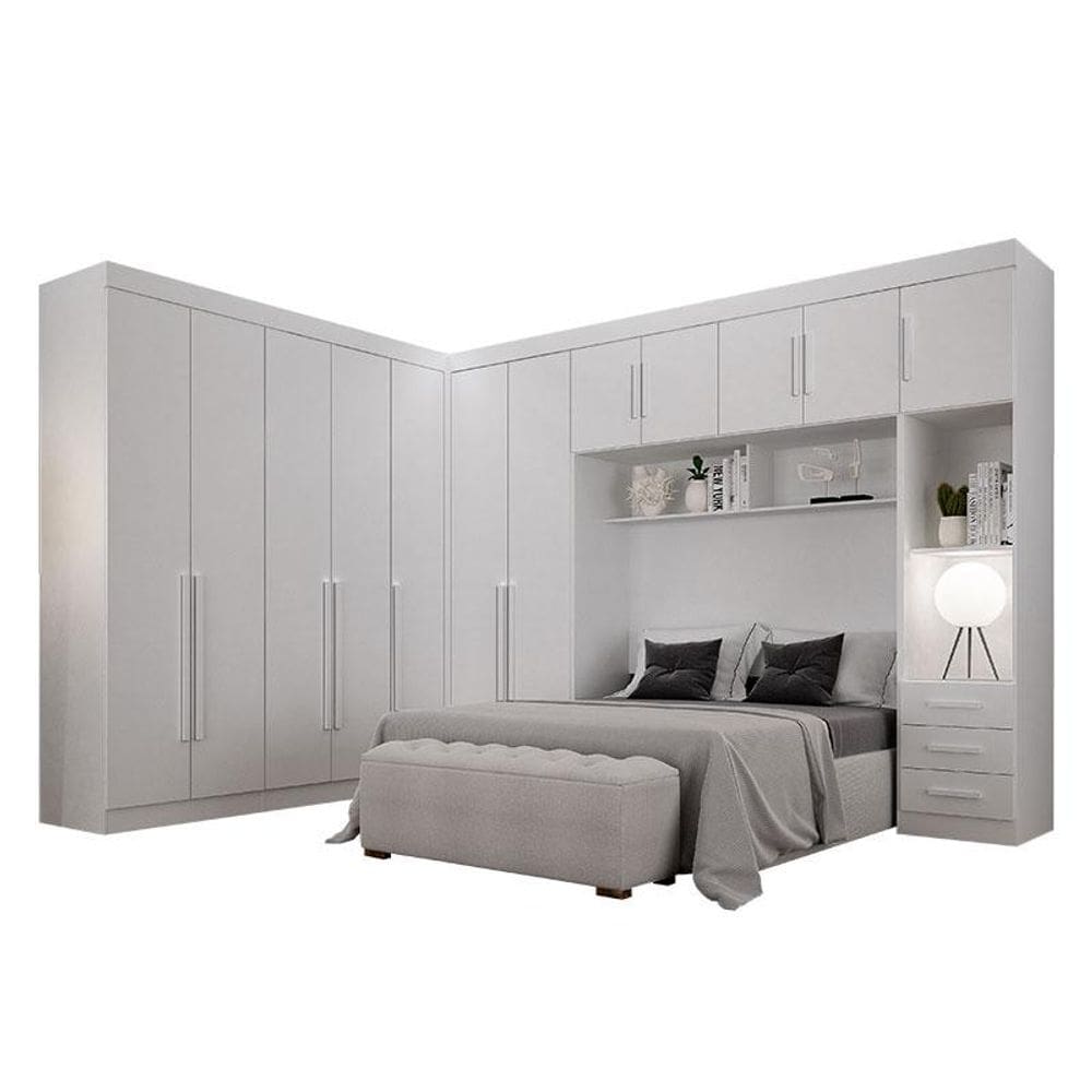 Quarto de Casal Modulado 12 Portas Orion Branco - Leifer Móveis