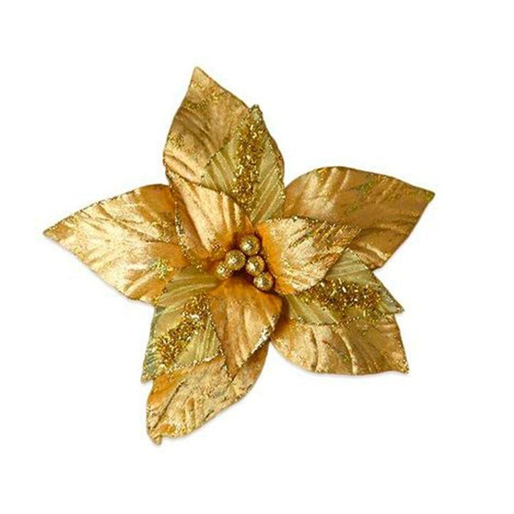 Flor Poinsetia Decorativa Dourada 30cm Natal Tok Da Casa