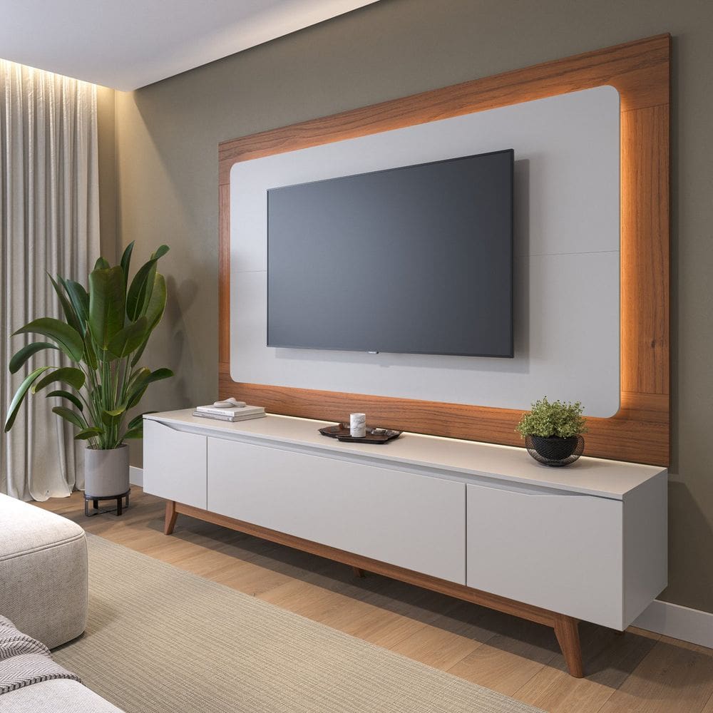 Rack Para Tv 75 Polegadas Flynt 220cm Off White/Natural