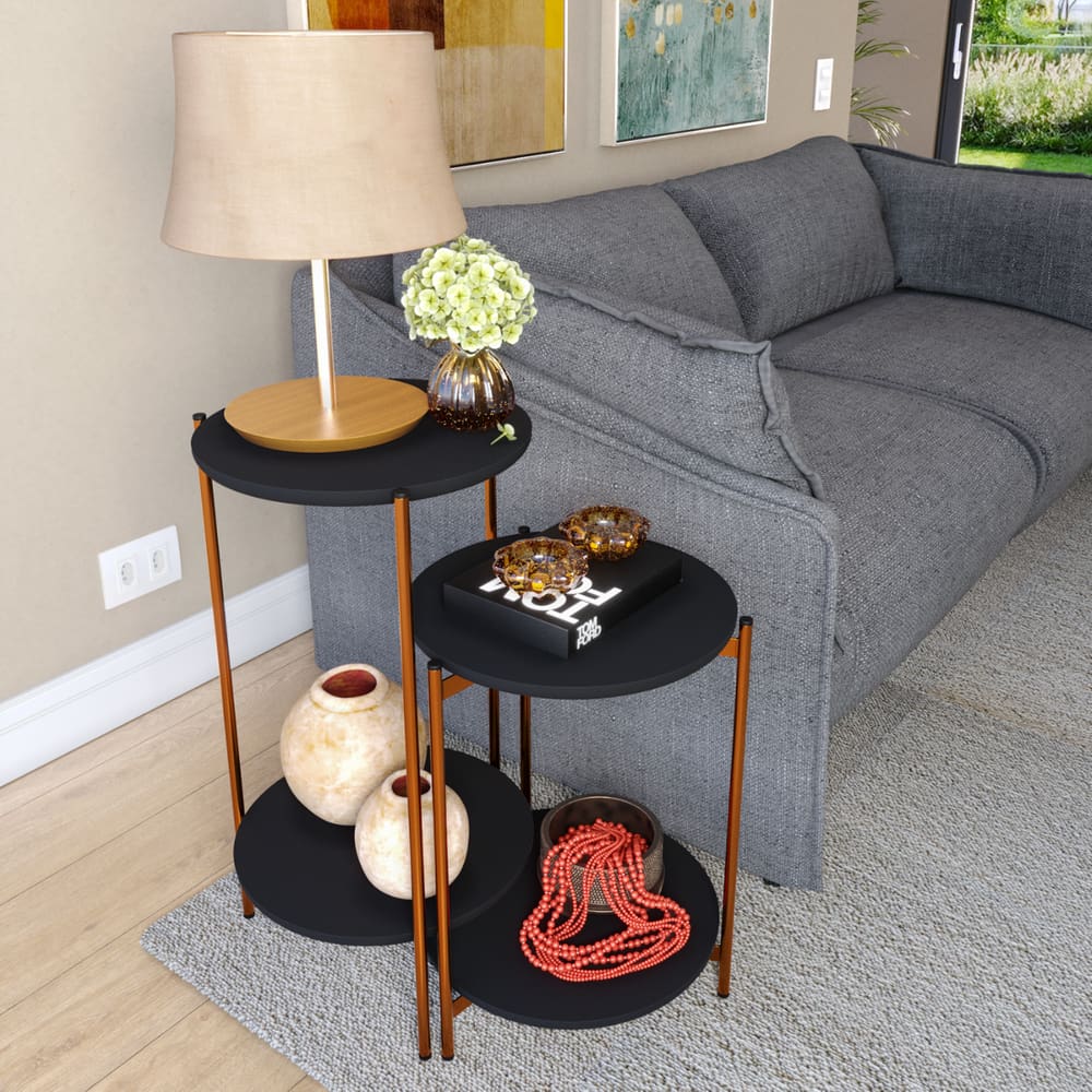 Conjunto de Mesa para Sala de Estar Cannes Preto Bronze